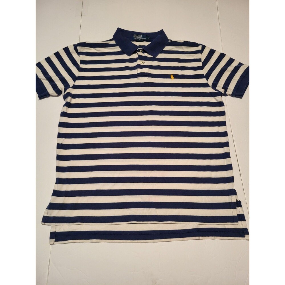 (#16) Polo By Ralph Lauren Short Sleeve Size Men's Large Blue/white Stripes